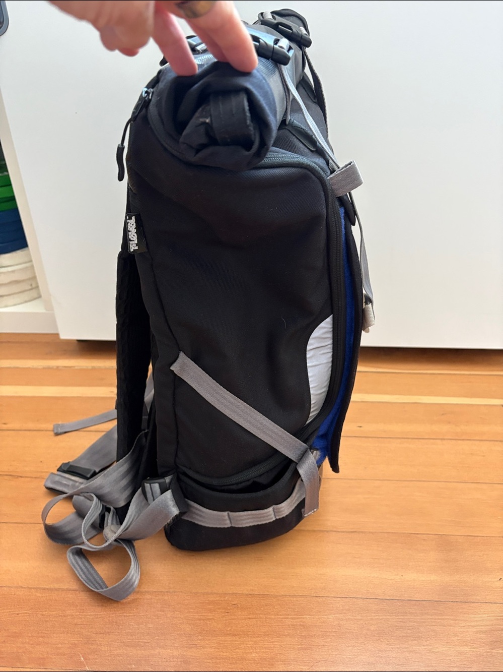T-Level South Korean Black and Gray Roll-Top Backpack - Picture 3 of 7